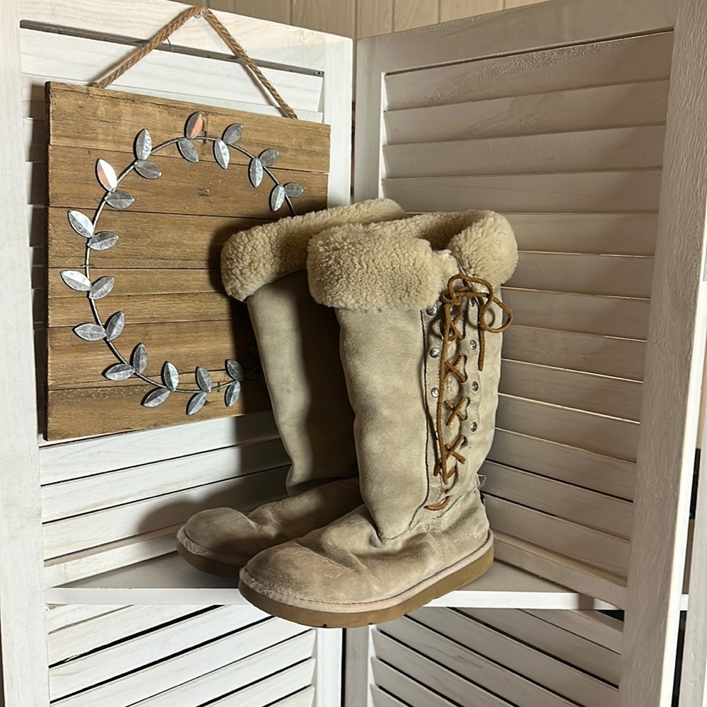 Ugg Leather and Sheepskin Lace Up Boots